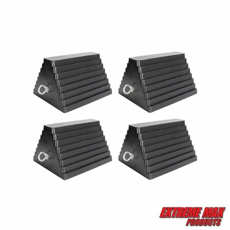 EXTREME MAX Extreme Max 5001.5775.4 Heavy-Duty Rubber Wheel Chock with Eyebolt - Value 4-Pack 5001.5775.4